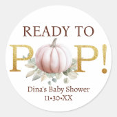 Rond Blush Pumpkin Ready to Pop Baby Shower Sticker (Devant)