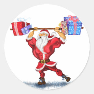 Rond Bodybuilder Père Noël Funny Christmas Gift Sticker