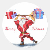 Rond Bodybuilder Père Noël Funny Sticker de Noël (Devant)