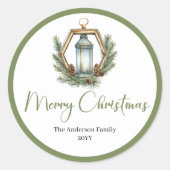 Rond Boho Botanical Christmas Lantern Gift Sticker (Devant)