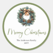 Rond Boho Rustic Christmas Wreath Botanical Sticker (Devant)