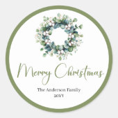 Rond Boho Watercolor Christmas Wreath Gift Sticker (Devant)