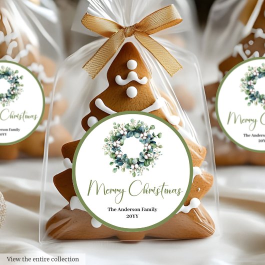 Rond Boho Watercolor Christmas Wreath Gift Sticker