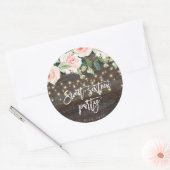Rond bois rustique rose floral doux 16 sticker (Enveloppe)