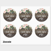 Rond bois rustique rose floral doux 16 sticker (Feuille)