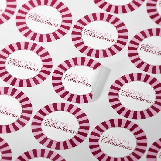 Rond Bold red pink stripe Christmas Party sticker