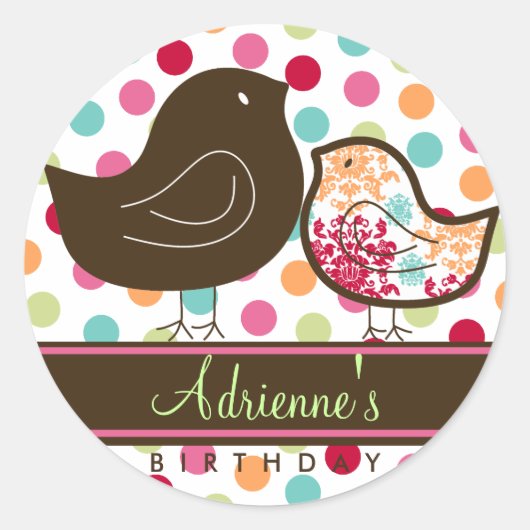 Rond Bonbons doux Damask Chicks Sticker de fête d'anniv (Devant)