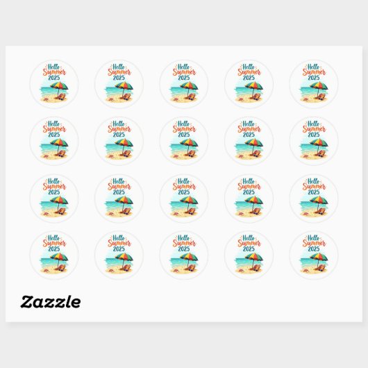 Rond Bonjour Été 2025 🏖️ Sticker Plage (Feuille)