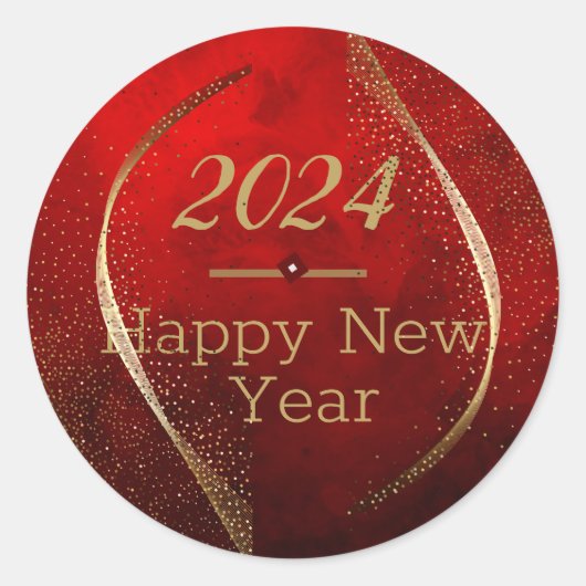 Rond Bonne année 2024 Sticker en or rouge (Devant)