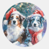 Rond Border Collie Round Christmas Sticker (Devant)
