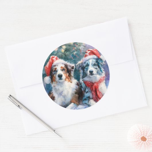 Rond Border Collie Round Christmas Sticker (Enveloppe)