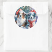 Rond Border Collie Round Christmas Sticker (Sac)