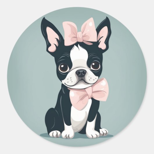 Rond Boston Terrier avec Sticker Bow (Devant)