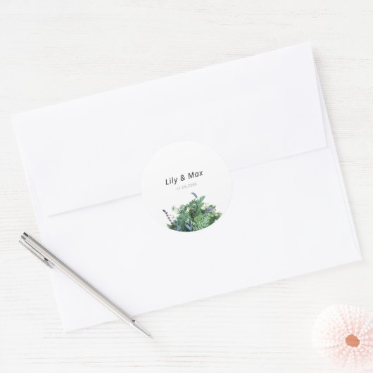 Rond Botanical Wildflower Wedding Sticker (Enveloppe)
