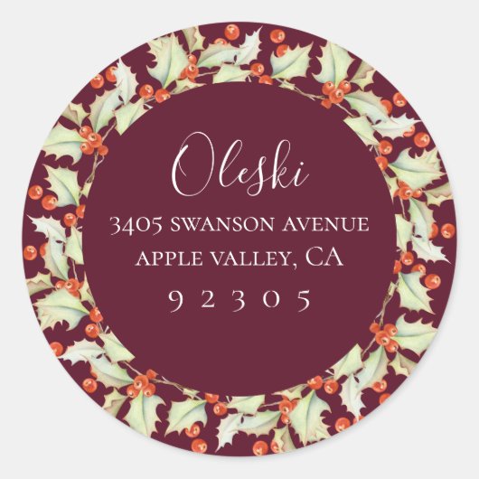Rond Boughes De Wreath Holly Retourner Adresse Sticker (Devant)