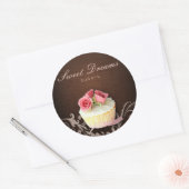 Rond Boulangerie Cupcake Sticker Linge Brown Roses rose (Enveloppe)