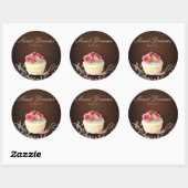 Rond Boulangerie Cupcake Sticker Linge Brown Roses rose (Feuille)