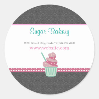 Rond Boulangerie rose et gris Damask Cute Sticker Étiqu