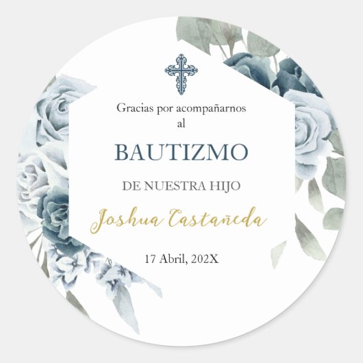 Rond Bouquet bleu et vert merci sticker (Devant)