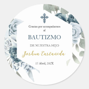 Rond Bouquet bleu et vert merci sticker