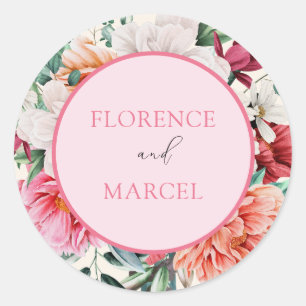 Rond Bouquet de printemps en Sticker Mariage rose et iv