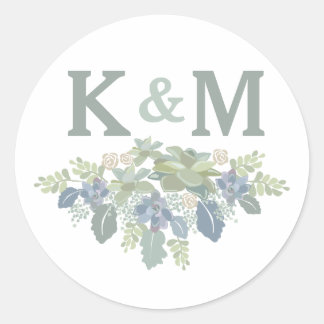 Rond Bouquet Succulent Mariage Floral Initiales Sticker
