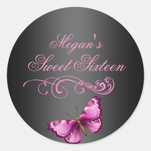 Rond Bouton rose/noir Sweet 16 Enveloppe Sticker (Devant)