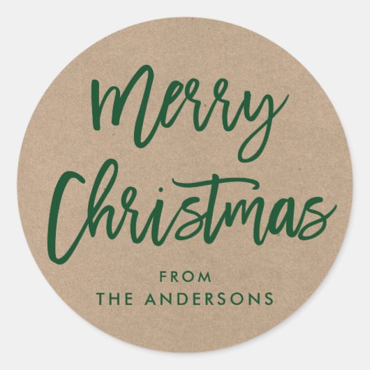 Rond Brosse Script Sticker cadeau Kraft Green (Devant)