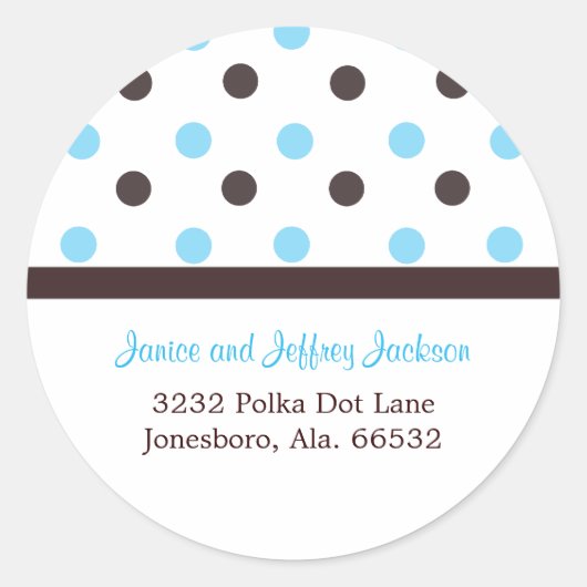 Rond Brown et bleu : Sticker d'adresse de point Polka (Devant)