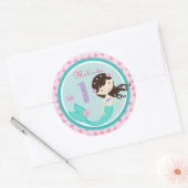 Rond Brunette Sirène Âge Un Sticker Anniversaire (Enveloppe)