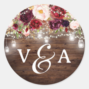 Rond Burgundy Chaîne Lights Monogram Sticker Mariage