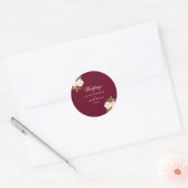 Rond Burgundy Moderne Floral Élégant Sticker Mariage (Enveloppe)
