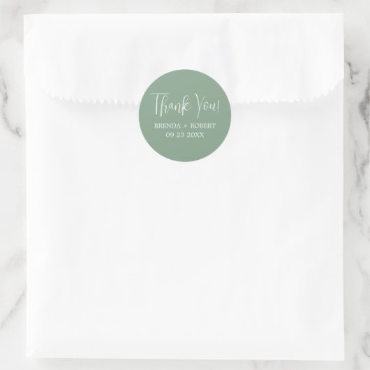 Rond Calligraphie Blanche Sur Sage Green Sticker Merci (Sac)