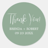 Rond Calligraphie Blanche Sur Sage Green Sticker Merci (Devant)