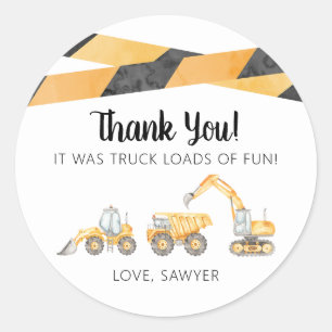 Rond Camion de construction Anniversaire Merci Sticker