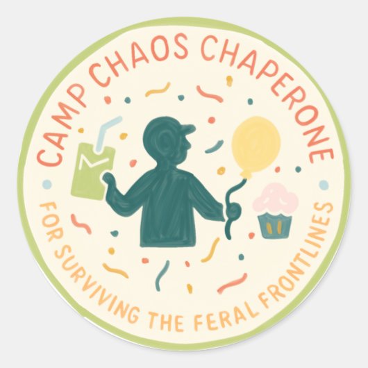 Rond Camp Chaos Chaperone Parent Badge Sticker (Devant)
