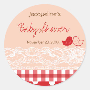 Rond Campagne Chic Birds Lace Girl Sticker Baby shower