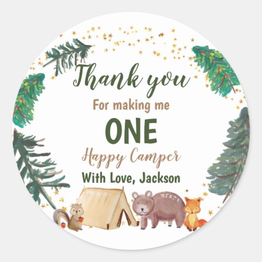 Rond Camper Watercolor Sticker Merci 1er anniversaire (Devant)