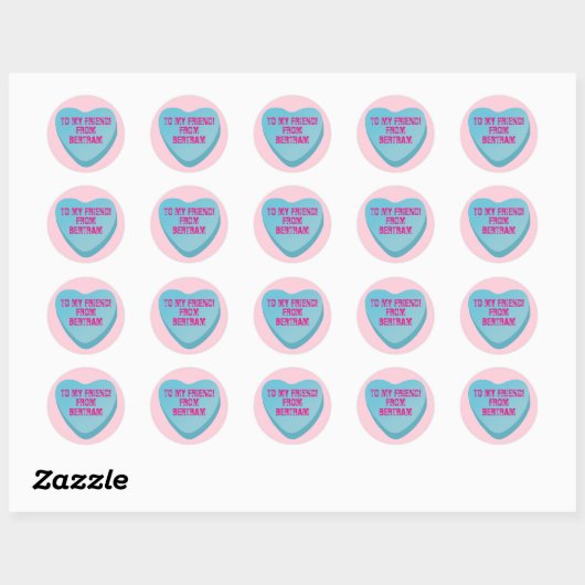 Rond Candy Heart Valentine's Day Exchange Sticker Blue (Feuille)