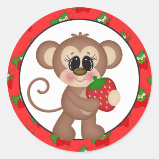 Rond Caricature de fraise Monkey fun sticker