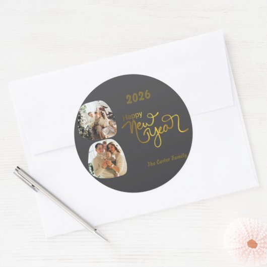 Rond Celebrate 2026! Custom Happy New Year Sticker (Enveloppe)