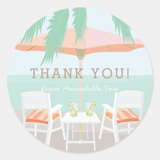 Rond Chaises de plage rose Umbrella Sticker Merci (Devant)