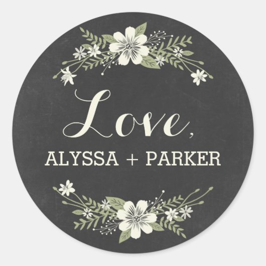 Rond Chalkboard Blooms Favoriser Sticker (Devant)