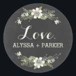 Rond Chalkboard Blooms Favoriser Sticker<br><div class="desc">Parfait en tant que stickers de marque de service/cadeau ou en tant que scellés d'enveloppe ! Invitation correspondante et autres composants disponibles à l'adresse berryberrysweet.com</div>