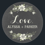Rond Chalkboard Blooms Favoriser Sticker<br><div class="desc">Parfait en tant que stickers de marque de service/cadeau ou en tant que scellés d'enveloppe ! Invitation correspondante et autres composants disponibles à l'adresse berryberrysweet.com</div>