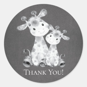 Rond Chalkboard Giraffe Douche Merci Favor Sticker
