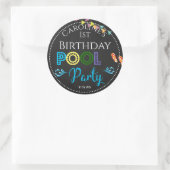 Rond Chalkboard Pool Party 1er Anniversaire Sticker (Sac)