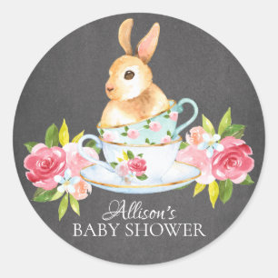 Rond Chalkboard Sweet Bunny Baby Tea Party Sticker