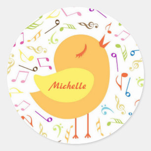 Rond Chanter un oiseau avec des notes musicales Sticker
