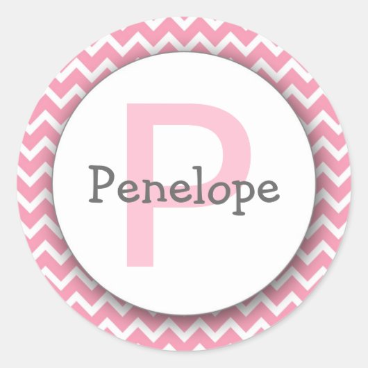 Rond Chariot monogramme Chevron Sticker rose blanc (Devant)